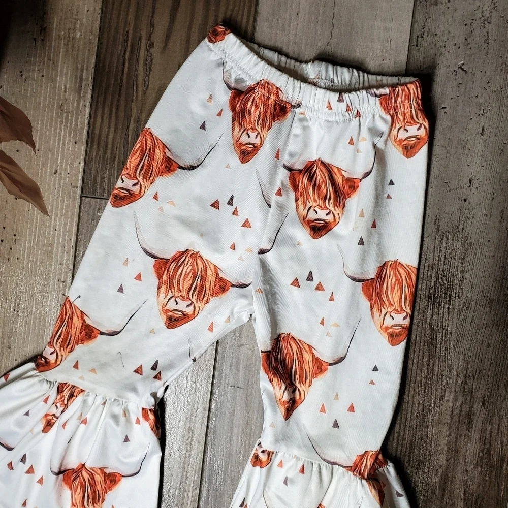 Toddler Girl Western Cow Print Flared Pants Size 110 2-3 Years EUC